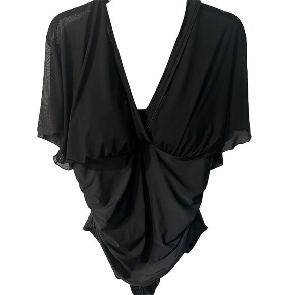 Blooming Jelly Swimsuit Black Slimming Tummy Control Sz 14/2XL Mesh Top New - Picture 1 of 13